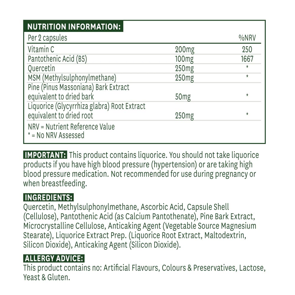 Quercetin Formula – Immunstöd baksida med näringsfakta