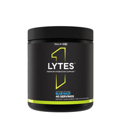 Rule One Lytes+ Blue Razz flavor hydration supplement with 40 servings for premium hydration support.