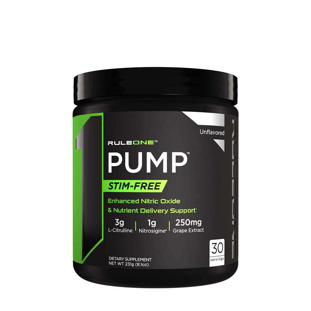 Rule One R1 Pump, stim-free nitric oxide support, unflavored dietary supplement, 30 servings, 3g L-Citrulline.