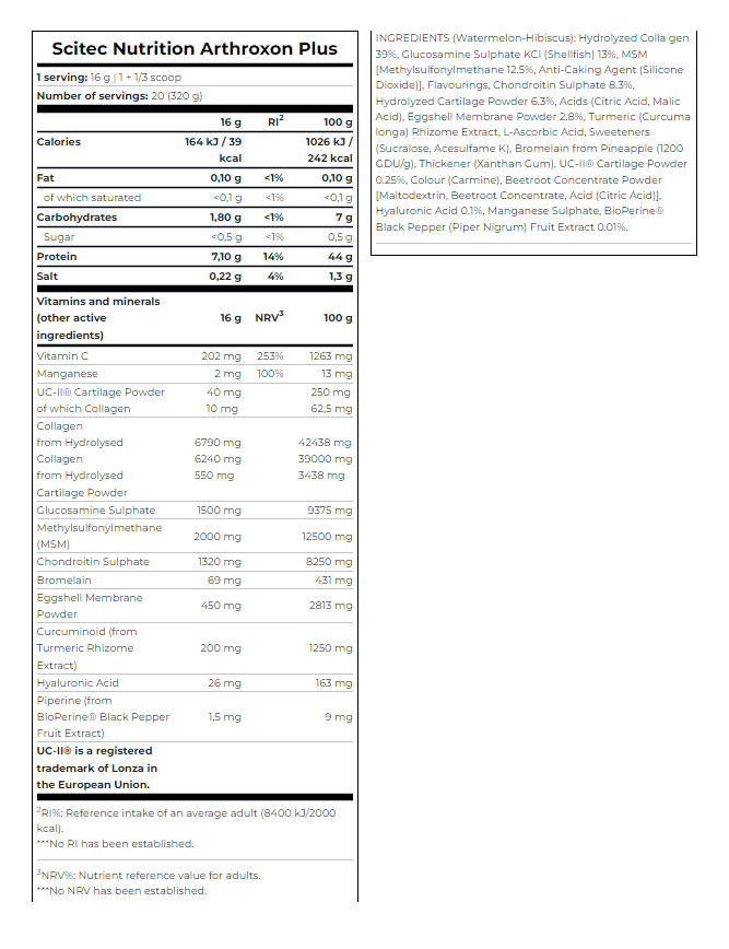 Scitec Nutrition - Arthroxon Plus Powder (Watermelon Hibiscus - 320g)