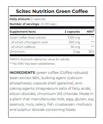 Green Coffee – 90 kapslar baksida näringsinformation