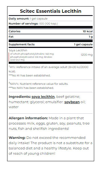 Lecithin 1200 mg baksida näringsfakta