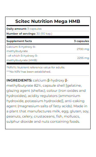 Scitec Nutrition Mega HMB baksida näringsfakta