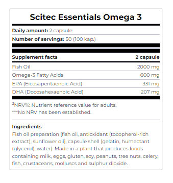 Scitec Nutrition Omega 3 baksida med näringsinformation