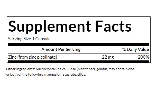 Swanson - Zinc Picolinate, 22mg - 60 kapselia