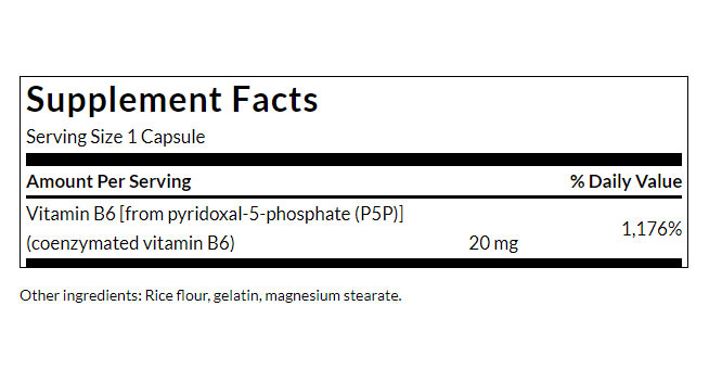 Swanson - Pyridoxal-5-Phosphate Vitamin B6 20mg - 60 Caps