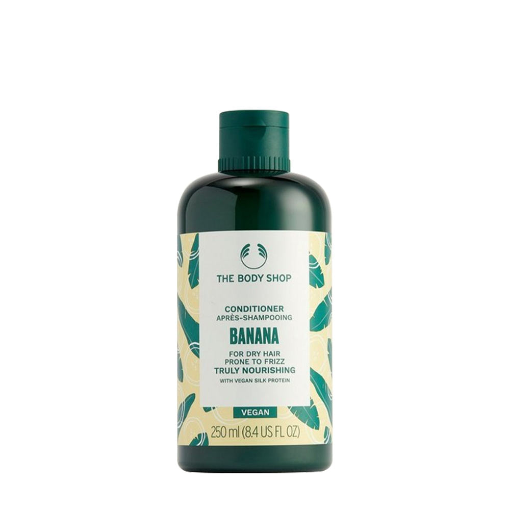 The Body Shop Banana Conditioner, 250ml, nourishing for dry, frizz-prone hair, vegan ingredients, smooth and shine formula.