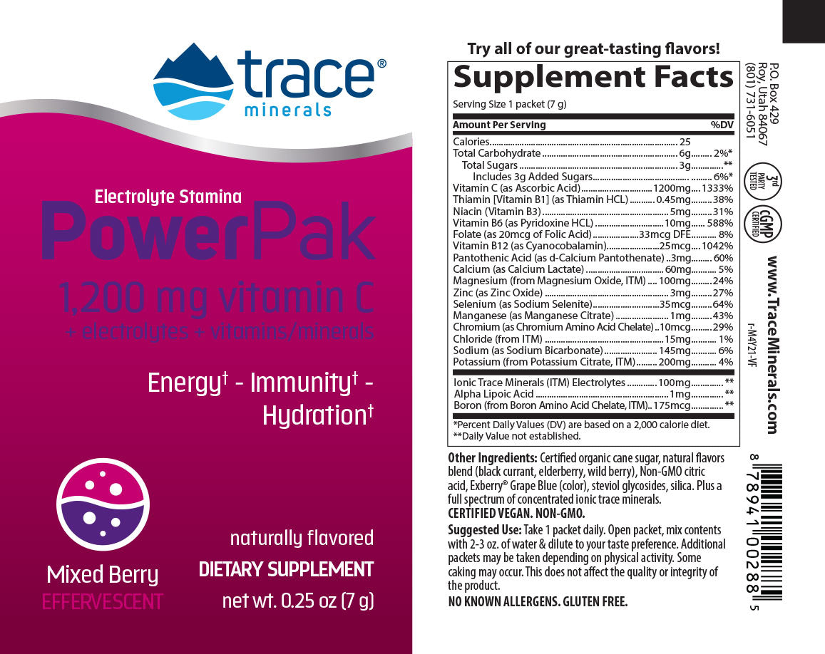 Trace Minerals - Electrolyte Stamina Power Pak - Mixed Berry - 30 Pakker