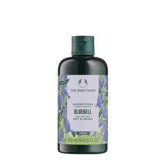 The Body Shop Bluebell Shower Gel in a 250ml bottle, designed for normal to dry skin, soft and creamy formula.
