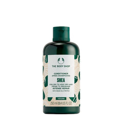 The Body Shop Shea Conditioner bottle for dry, damaged hair, vegan, 250 ml, with natural ingredients.
