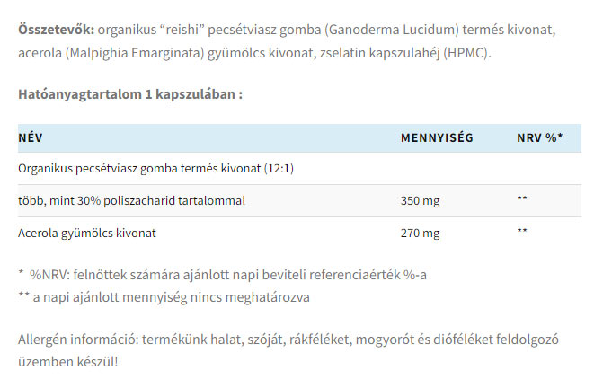 Organic Reishi 60 kapslar - baksida näringsfakta