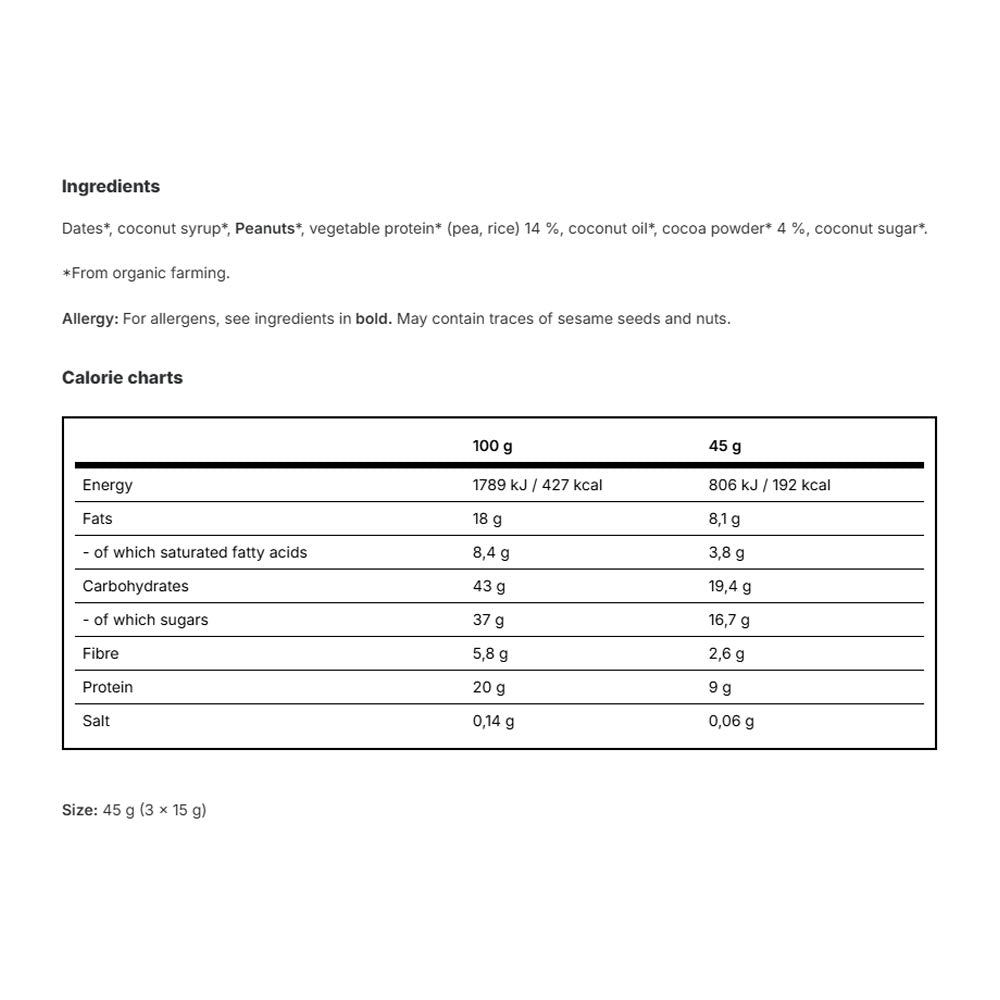 Plant Protein Energy Balls Bio Kakao & Jordnöt baksida
