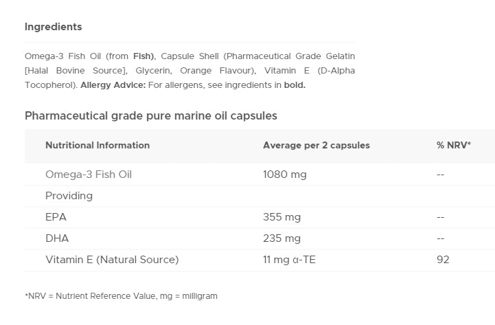 Ultra Omega-3 baksida med näringsinformation