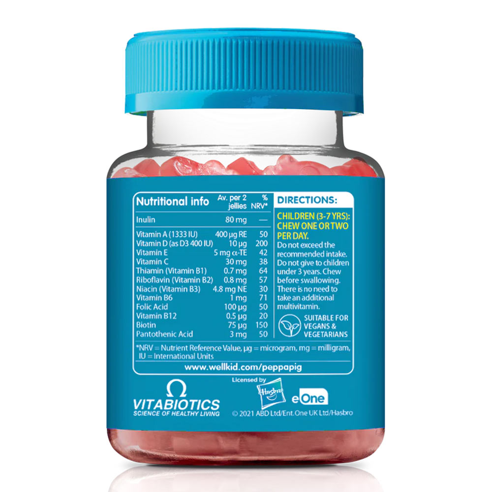 Wellkid Peppa Pig Multivitaminer baksida näringsfakta