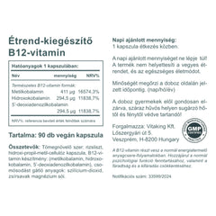 B12-Vitamin 1000 µg baksida med näringsfakta