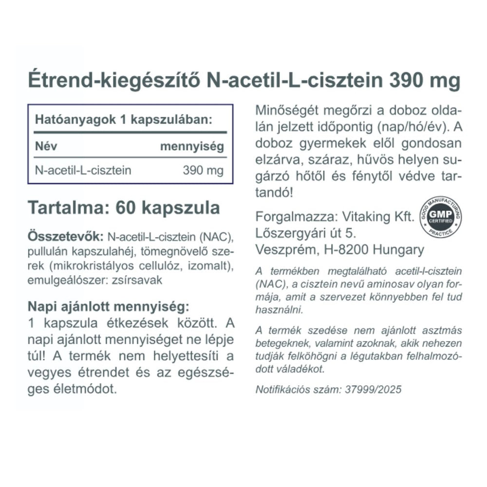 NAC – N-Acetyl-L-Cystein 390 mg ingredienser
