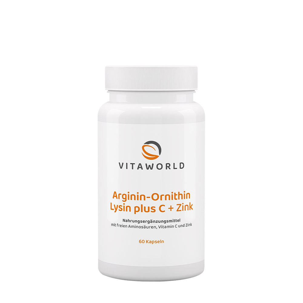 Vitaworld Arginine-Ornithine-Lysine + C + Zinc baksida näringsfakta