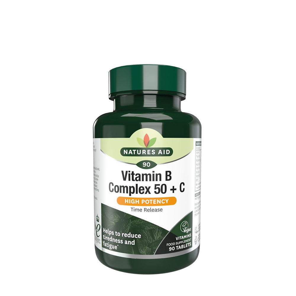 Vitamin B Complex 50 + C tablett och förpackning detalj