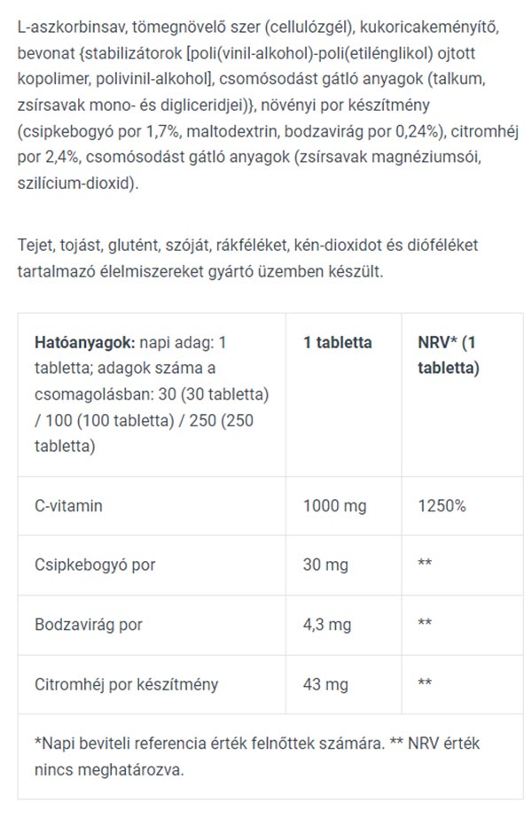 Vitamin C 1000 – 250 tabletter framsida