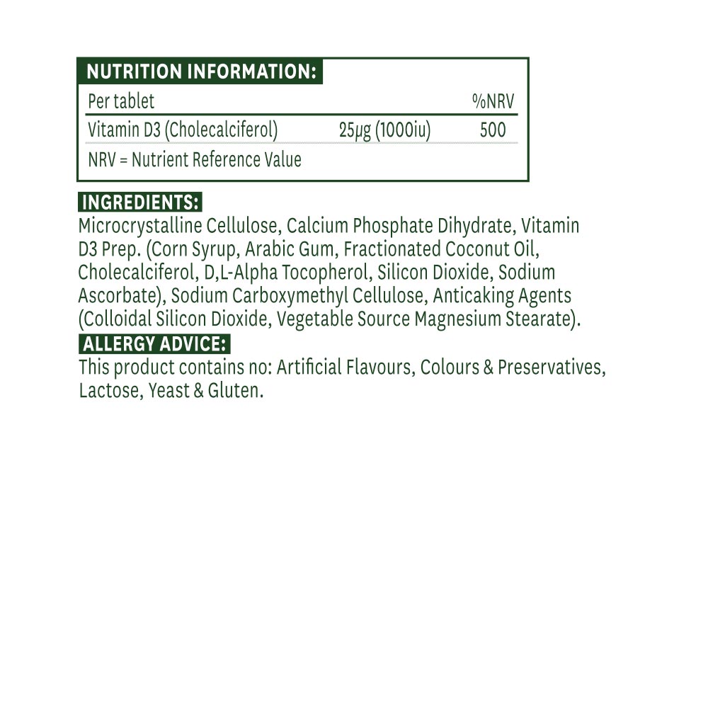 Natures Aid - D3-vitamiini 5000IU Korkea Voima - 60 Tablettia