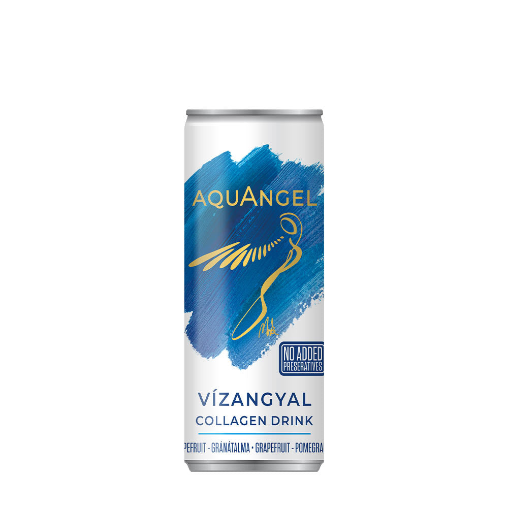 Vízangyal collagen drink can featuring grapefruit, pomegranate, and fresh design for youthful skin.