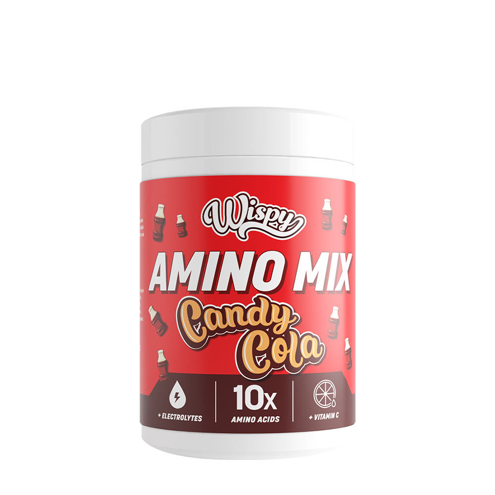 Wispy Amino Mix Candy Cola flavor with 10x amino acids and electrolytes for muscle recovery.