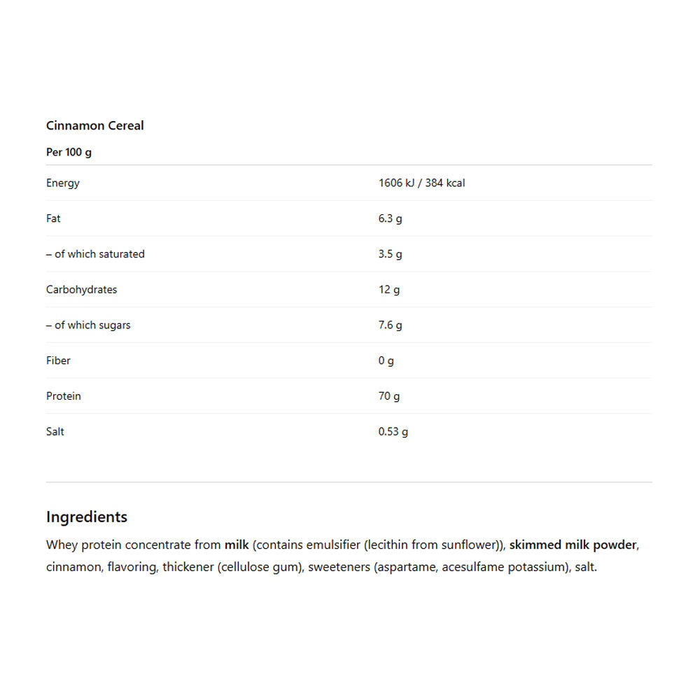 Wispy Whey Protein baksida med näringsfakta