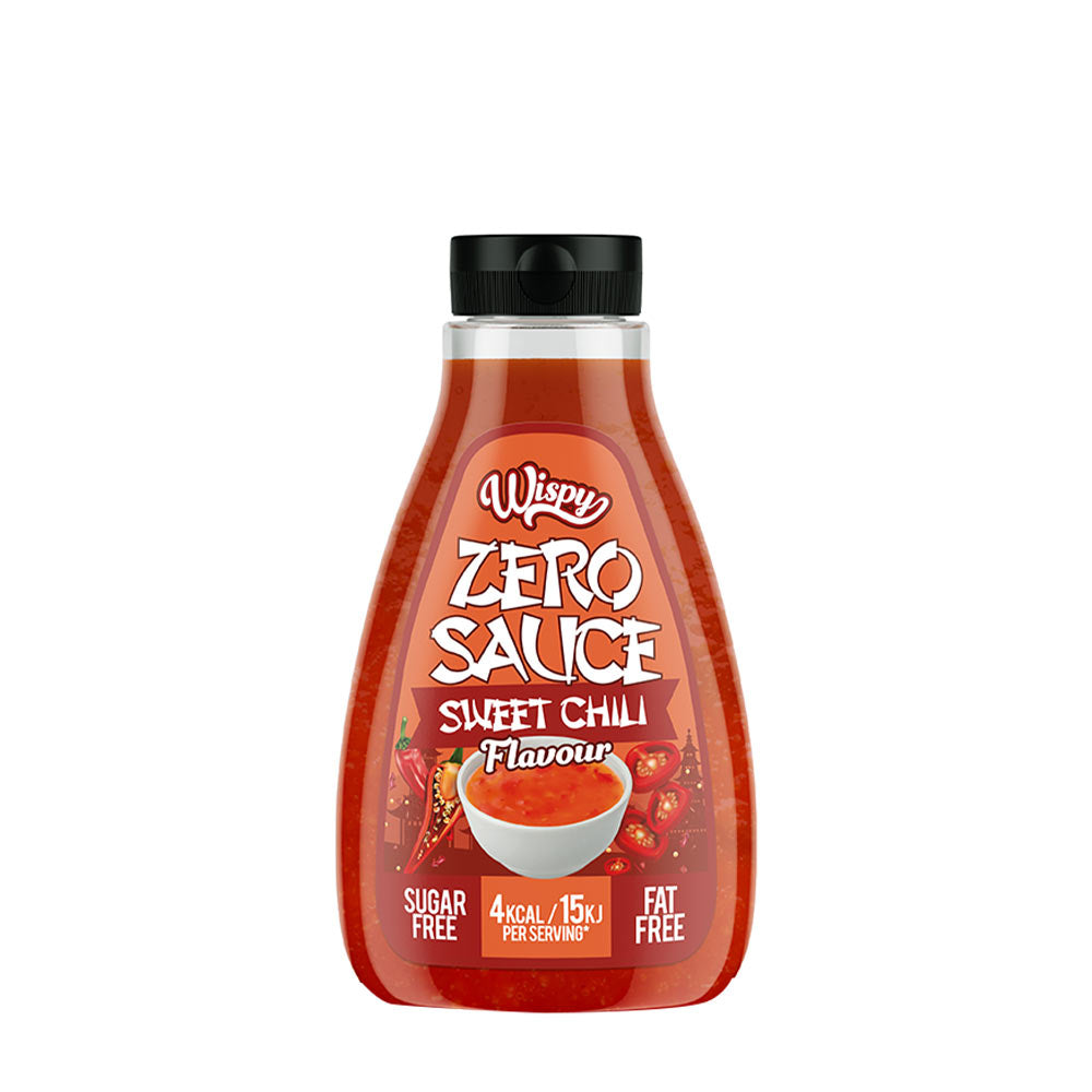 Wispy Zero Sauce in sweet chili flavor, sugar-free and fat-free, ideal for low-calorie meals.