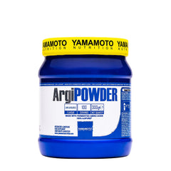 Yamamoto Nutrition Argi POWDER in a blue jar, featuring Ajinomoto® Ajipure® certification and 100 servings.