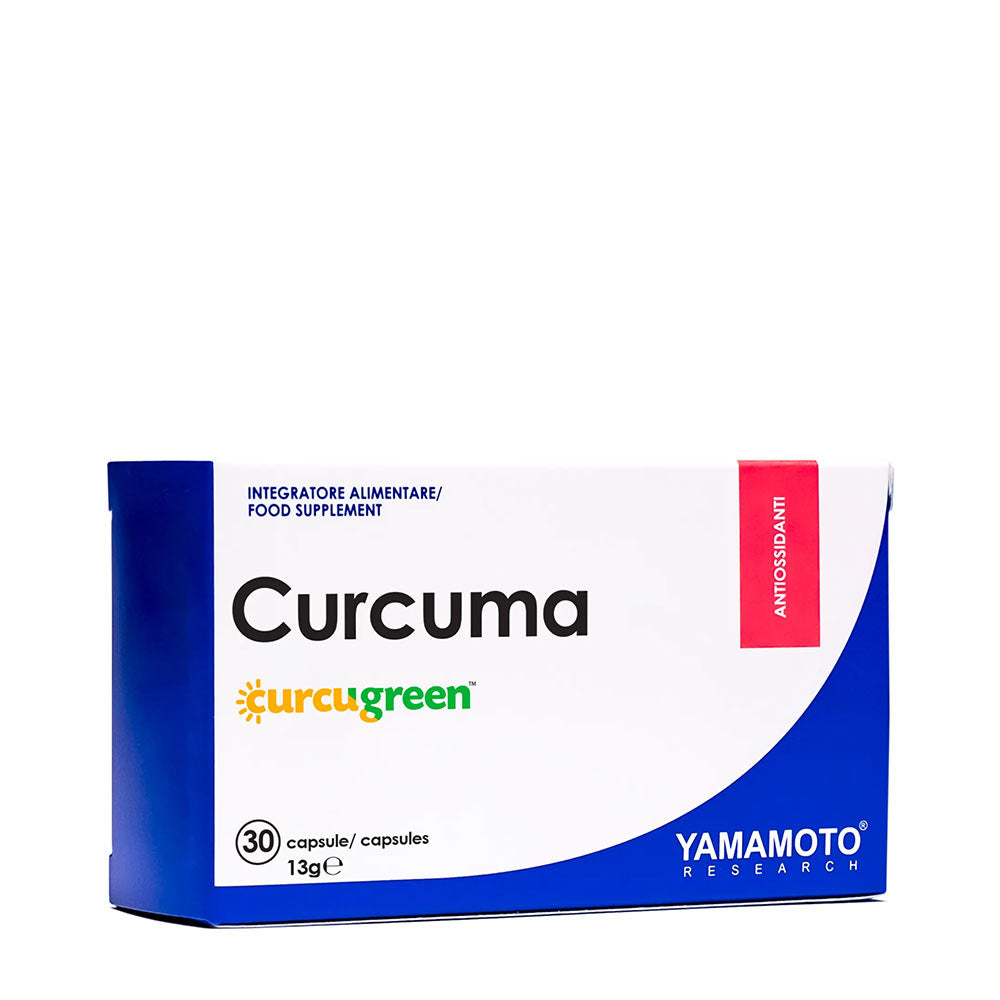 Yamamoto Nutrition Curcuma Curcugreen™ food supplement box with 30 capsules featuring antioxidant benefits.