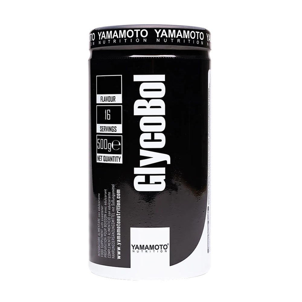 Yamamoto Nutrition GlycoBol Cluster Dextrin supplement container, 500g, featuring 16 servings for athletes.