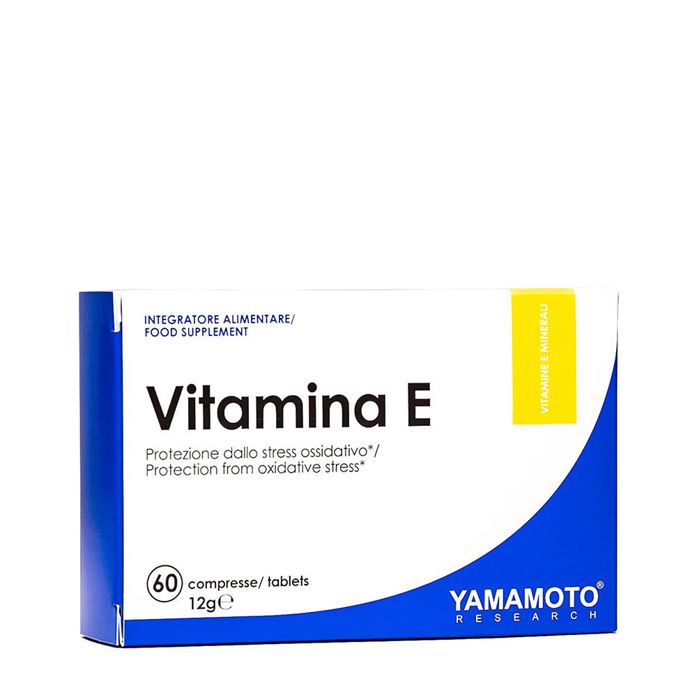 Yamamoto Nutrition Vitamin E supplement box, 60 tablets for antioxidant support and cellular protection.
