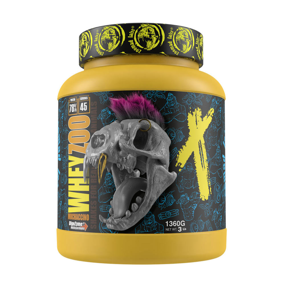 WheyZoo protein powder container showcasing unique design, highlighting high-quality whey protein benefits.