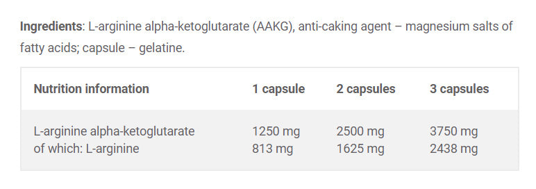 AAKG 1250 Extreme Mega Caps baksida näringsfakta