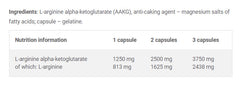 AAKG 1250 Extreme Mega Caps baksida näringsfakta