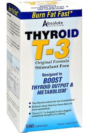 Absolute Nutrition Thyroid T3 supplement box, designed to boost metabolism and support weight loss.
