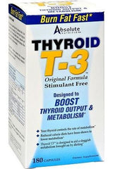 Absolute Nutrition Thyroid T3 supplement box, designed to boost metabolism and support weight loss.