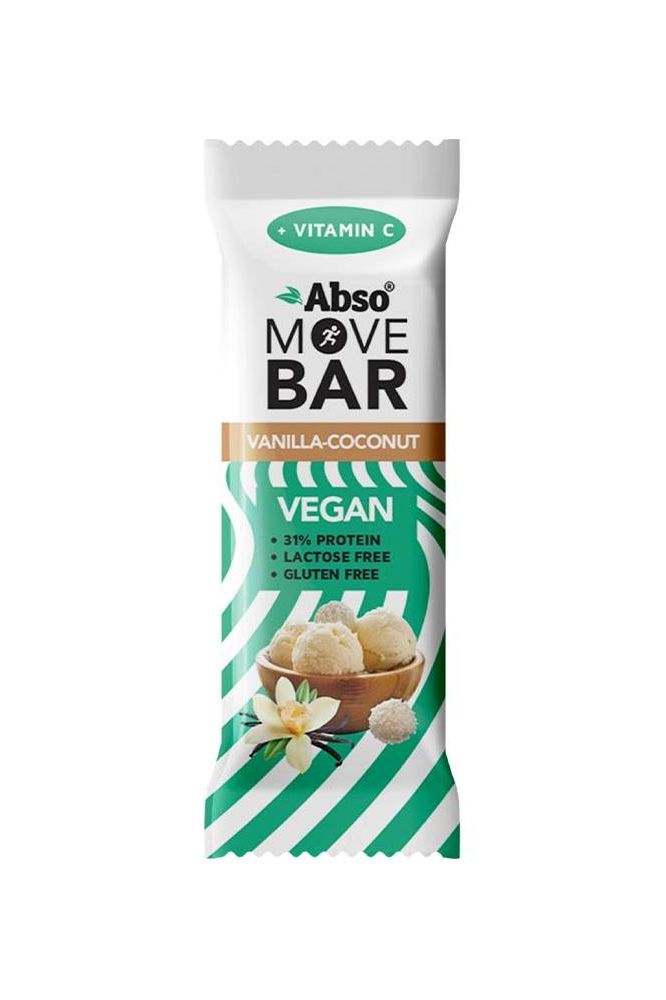 AbsoRICE Move Bar vanilla-coconut flavor, vegan, gluten-free, healthy snack with 37% protein.