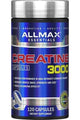 AllMax Nutrition Creatine 3000 capsules bottle, 120 count, enhances muscle mass and strength.