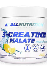 Allnutrition 3-Creatine Malate muscle supplement tub with lemon flavor for improved strength and recovery.