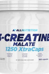 Allnutrition 3-Creatine Malate 1250 XtraCaps container, promoting muscle strength and recovery, 360 capsules.