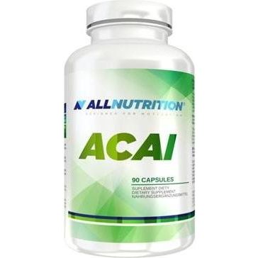 Allnutrition Acai supplement bottle with 90 capsules for energy, digestion, and immune support.