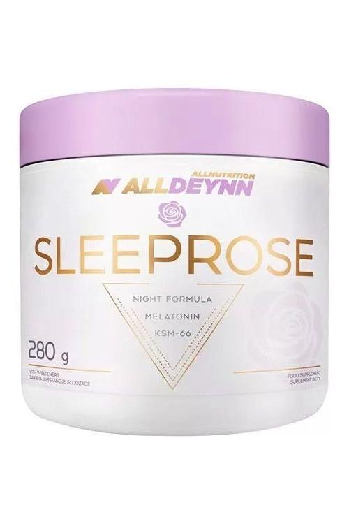 Allnutrition AllDeynn Sleeprose container, 280g, night formula with melatonin for improved sleep quality.
