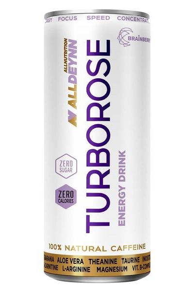 ALLDEYNN TURBOROSE Energy Drink can with natural caffeine, zero sugar, and refreshing tropical flavor.