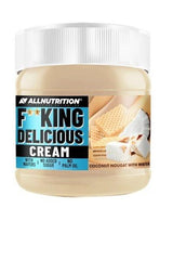 Allnutrition Fitking Delicious Cream jar with coconut nougat flavor, no added sugar, no palm oil, ideal for healthy meals.