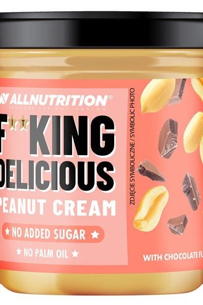 Allnutrition Fitking Delicious Peanut Cream jar with no added sugar and chocolate flakes.