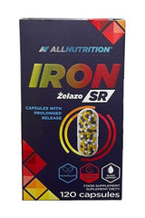 Allnutrition Iron SR supplements box, 120 capsules for enhanced iron absorption and support during pregnancy.