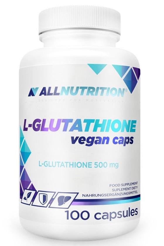 Allnutrition L-Glutathione vegan capsules bottle, 500 mg, 100 capsules for antioxidant support.