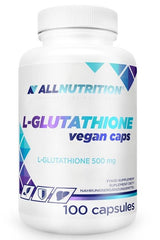 Allnutrition L-Glutathione vegan capsules bottle, 500 mg, 100 capsules for antioxidant support.