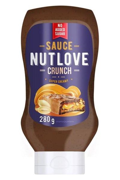 Allnutrition Nutlove Crunch sauce bottle with no added sugar, super creamy texture, 280g packaging.